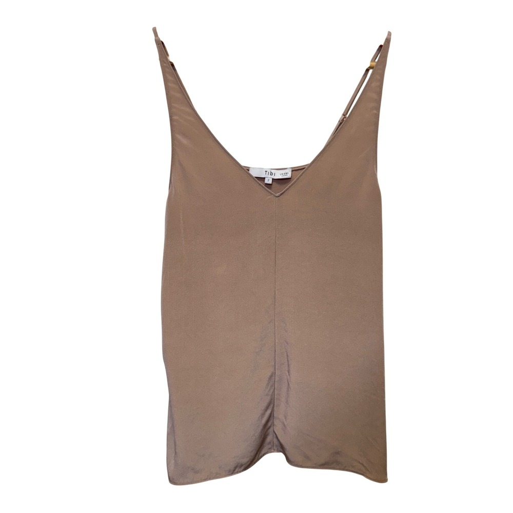 Tibi Womens Silk Cami Top 2 Beige V-Neck Adjustable Strap Minimalist Luxury